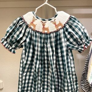 Reindeer Christmas smocked gingham dress